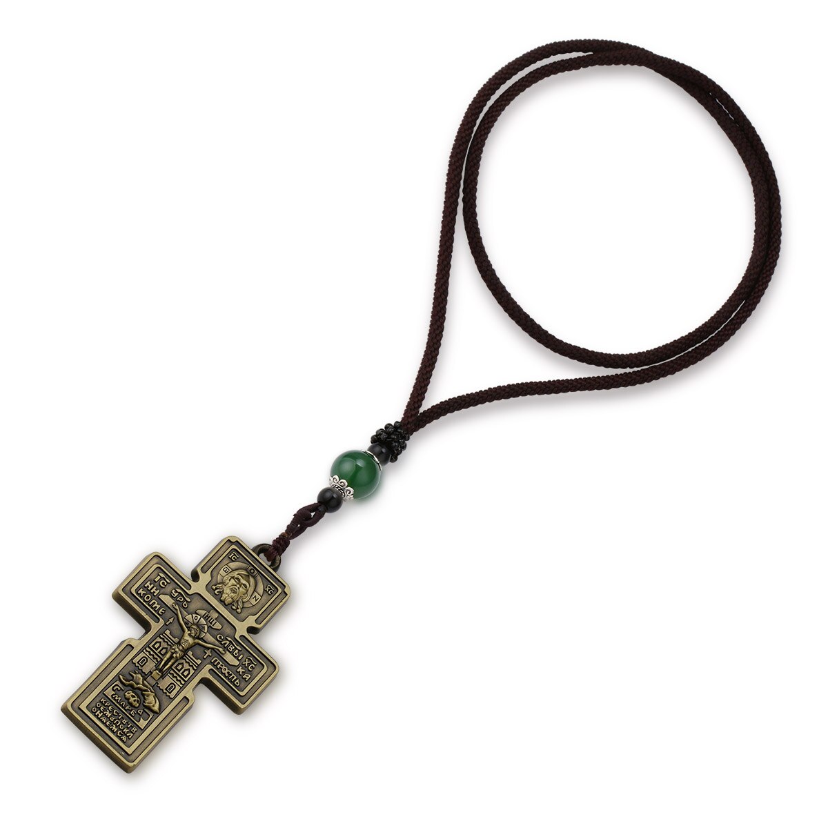 Orthodoxe Jezus Christus Kruis Hanger Kruisbeeld Pantocrator Christelijke Ketting Voor Mannen Gevlochten Touw Ketting Kerk Bid Sieraden