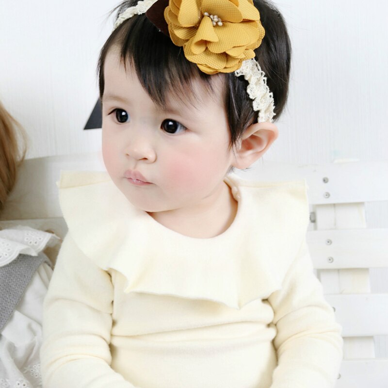 Lovely cozy ruffles lace collar shirt baby girls thick cotton long sleeve tops children shirt autumn toddler bottoming clothes: ivory / 6M