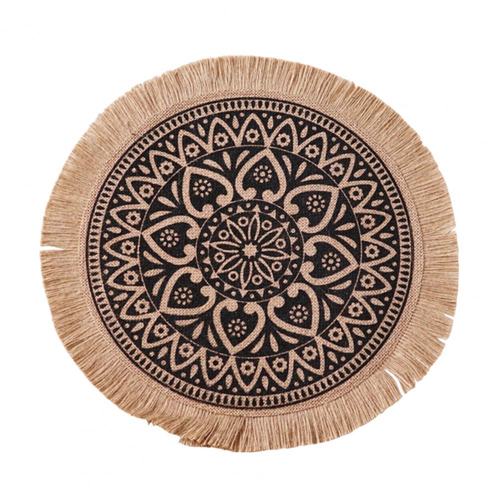 Katoen Linnen Tafel Mat Indiase Retro Patroon Kwastje Isolatie Antislip Placemat Kantoor Keuken Bekerhouder Mat Pad Decor