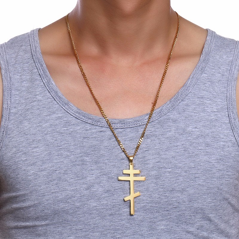 Vnox Slavonic Cross Hanger & Ketting voor Mannen Orthodoxe Christendom Eeuwige Kerk Sieraden Rusland/Griekenland/Oekraïne