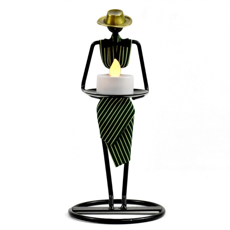 Chandelier en métal nordique avec personnage abstrait, Sculpture de serveur, bougeoir, Figurines faites à la main, décoration de la maison, artistique: Green 02