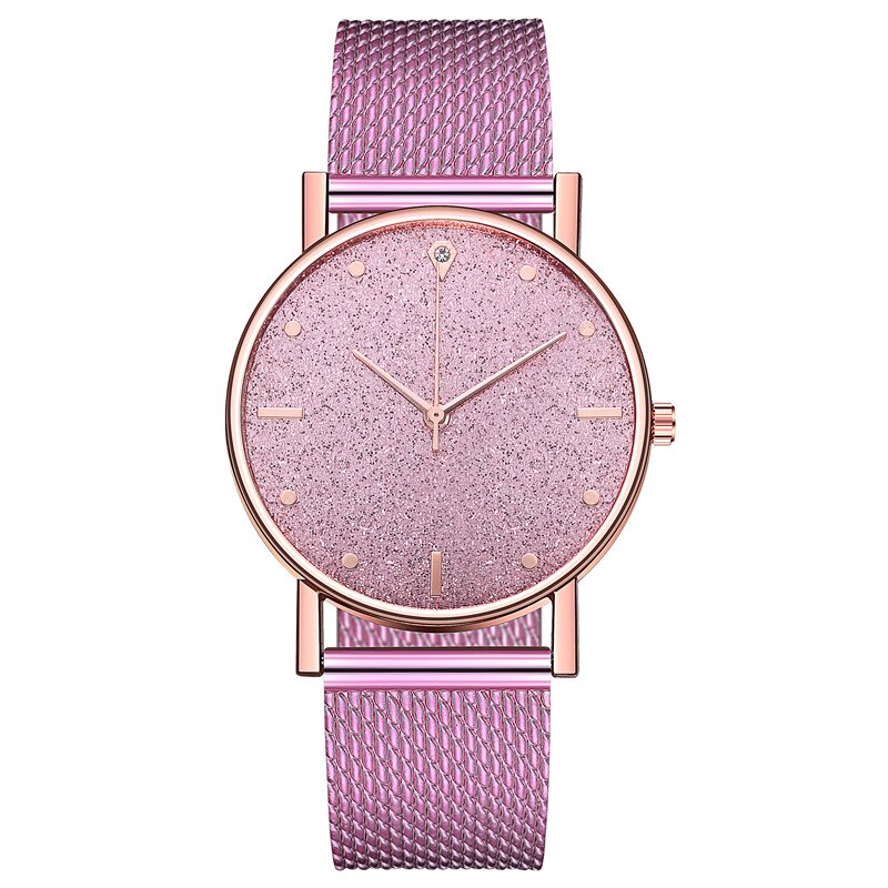 frauen Uhren Edelstahl Zifferblatt Casual Armband Uhr Damen Luxus Quarzuhr Zegarek Damski Reloj Mujer: W002-Pink