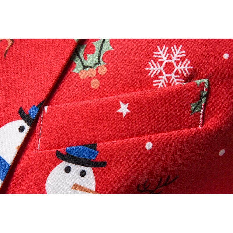 Shenrun Men Christmas Year Blazers Santa Jackets Red Slim Fit Suit Jacket Party Prom Christmas Print Stage Costumes