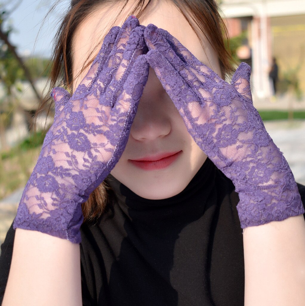 #30 Sexy Summer Gloves Women Uv Sunscreen Short Sun Female Gloves Ice Silk Lace Driving Of Thin Touch Screen Lady Gloves