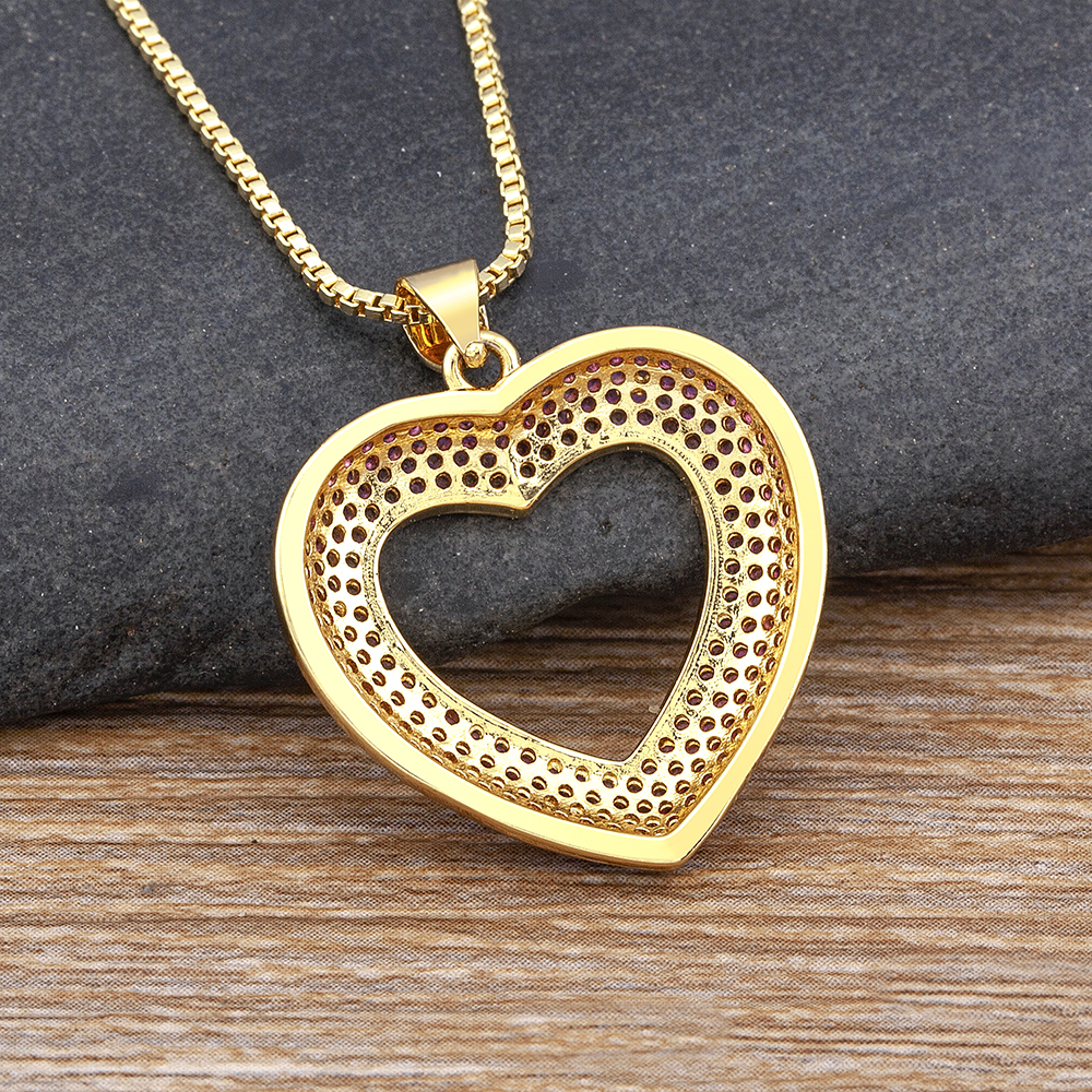 Nidin, collar de cadena de eslabones con colgante de circonita de cristal hueco en forma de corazón en 4 colores de , joyería con dijes para mujer, de aniversario