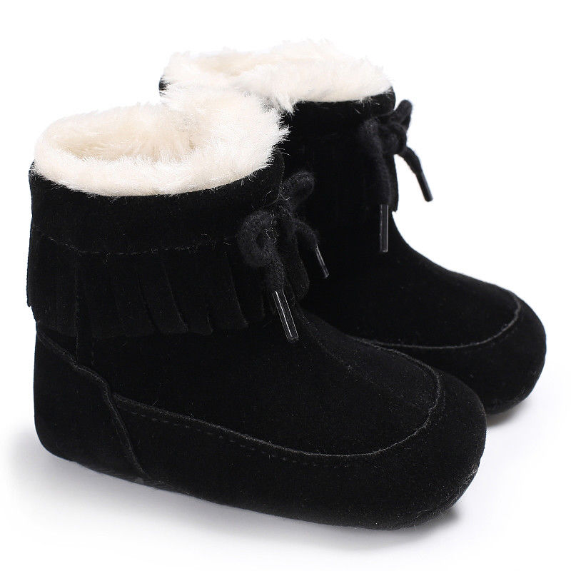 Recién nacido Niño, bebé, Invierno botas bebé niña Cuna La nieve botas recién nacido Niño Prewalker arco botas Zapatos: Black / 7-12 meses