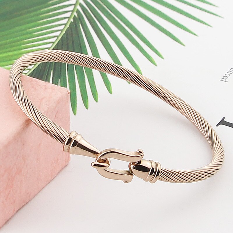 Braccialetti femminili di amore del braccialetto del filo intrecciato dell&#39;acciaio inossidabile più venduti, regali del partito, commercio tutto&#39;ingrosso dei gioielli: Rosa colore Oro