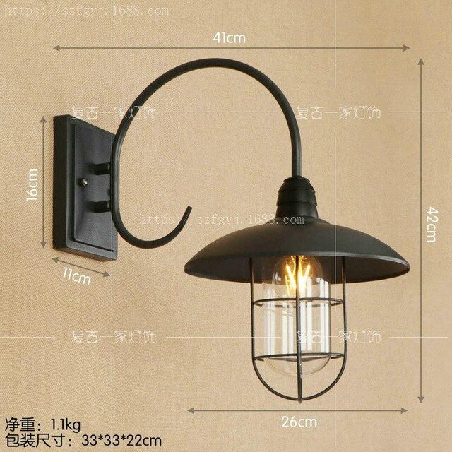 Utomhus loft retro vägglampa café dekoration smidesjärn enhuvud utomhus korridor gång glas vattentät vägglampa: Vit