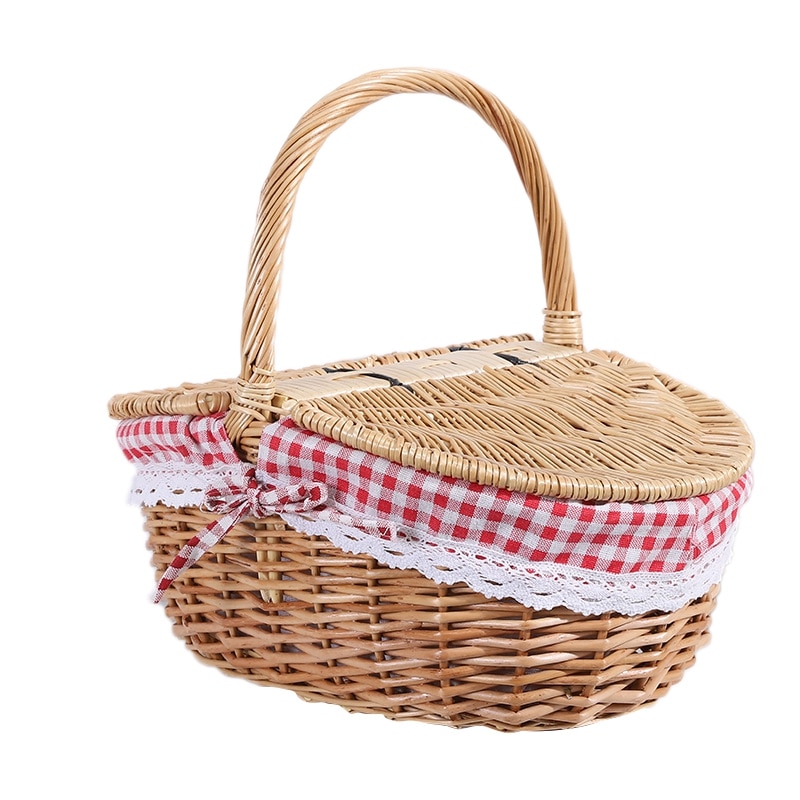 Land Stijl Rieten Picknickmand Wasmand Met Deksel En Handvat & Liners Voor Picknicks, Feesten En Barbecues