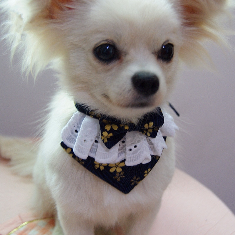 Japansk stil handgjord hund spets rosett haklapp med söt fluga hundhalsduk för valpar medelstora hundar tillbehör till husdjur