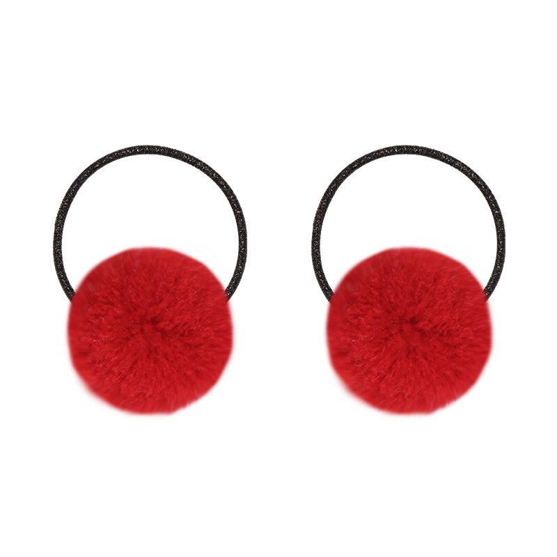2 Stuks Leuke Baby Kleurrijke Pompoms Haarbanden Elastische Haar Ring Voor Meisjes Haar Tie Touw Kids Hoofddeksels Baby haar Accessoires: 2pcs red