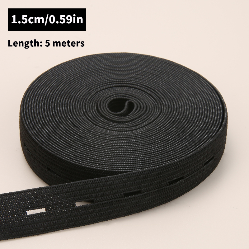Cinturón elástico con agujero de botón de 5m, cinturón elástico con agujero de botón trenzado, cinturón elástico, accesorios de ropa de costura DIY: Negro