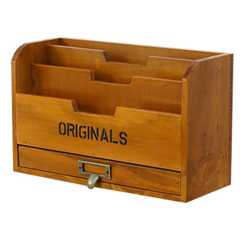 Solid Wood Retro Storage Cabinet Newspaper Books azine Box Newspaper Rack Folder with Drawer: Default Title