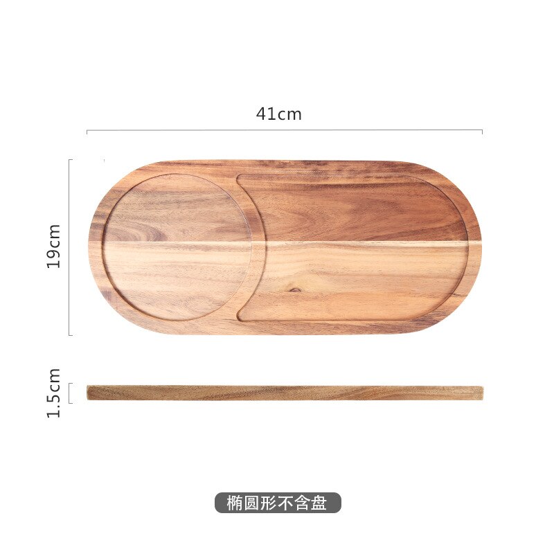 Black Western Food Tray Square Japanese Style Wooden Pallet Steak Sushi Western Food Tray Solid Wood Tray Pizza Hotel Tray: Ellipse
