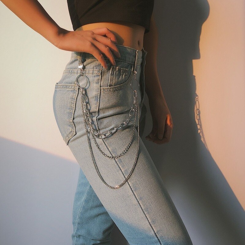 Cinturones colgantes de estilo Punk con personalidad femenina para mujer, cinturón de cadena con flecos de Hip Hop, cadenas metálicas doradas y plateadas para pantalones vaqueros