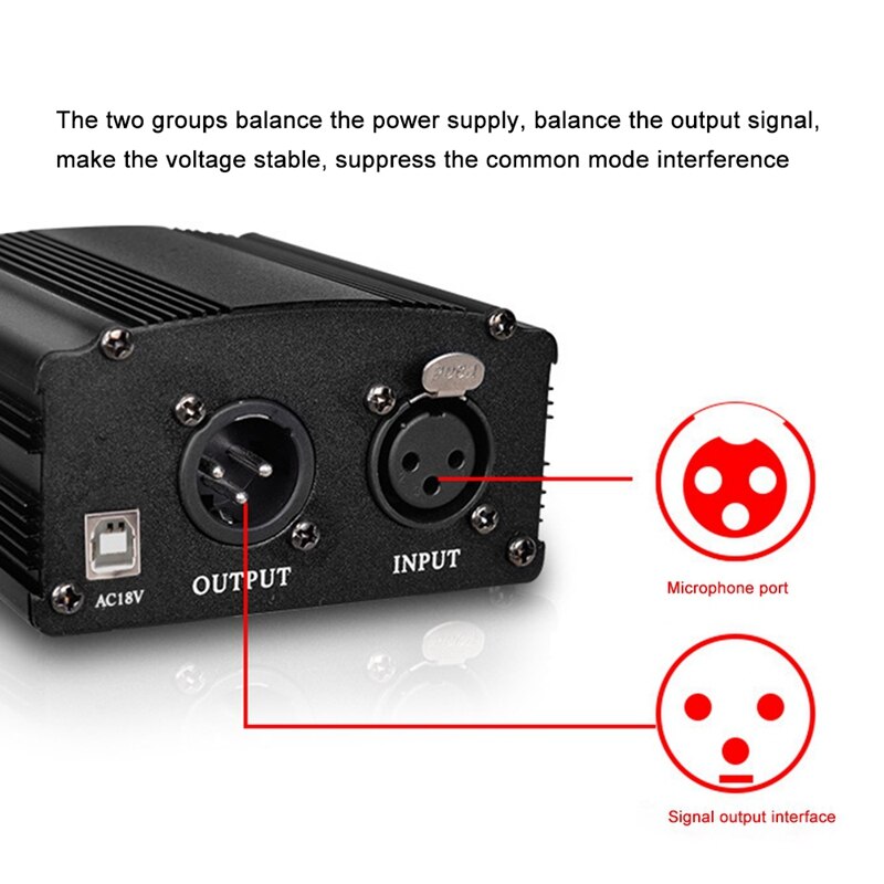 48V Dc Phantom Power Supply For Studio Recording Condenser Microphone Computer-US Plug