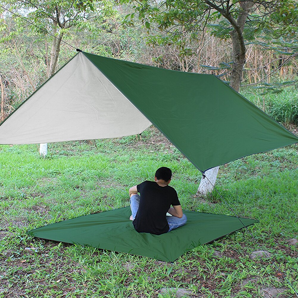 Vandtæt solskærm forteltet presenning 3 x 3m udendørs camping hængekøje regn flyve anti uv strand telt skygge camping solskærm baldakin: Militærgrøn