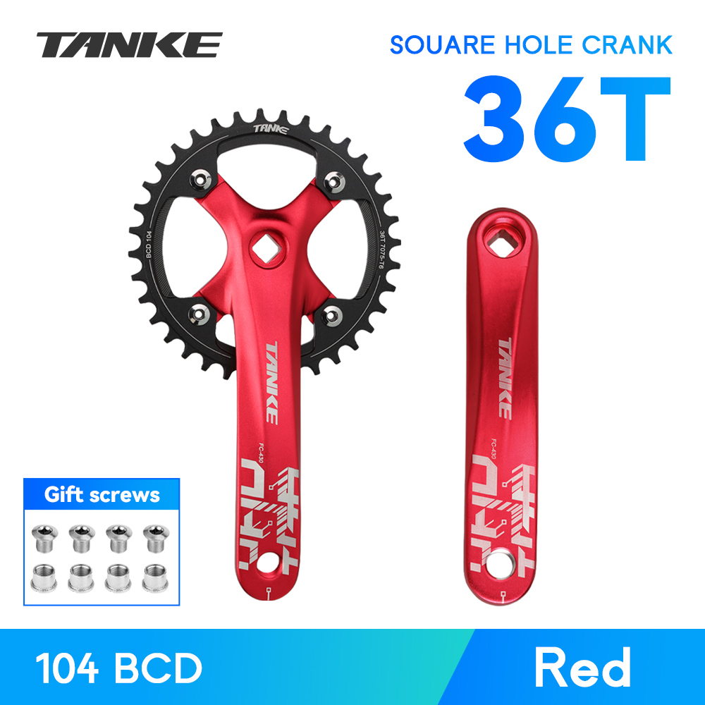 TANKE vélo manivelle trou carré pignon 104BCD 170mm rouge noir manivelle ronde 32/34/36/38/40/42/44T plateaux étroits vtt pédalier: Bleu