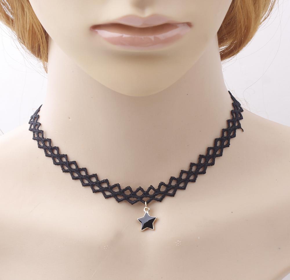 gothique victorien cristal gland tatouage collier ras du cou noir dentelle collier ras du cou Vintage femmes bijoux de mariage: YLN375A