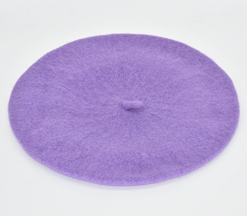 DOUBCHOW Women's Light Weight Artist French Style Beret Hats Teenage Girls Wool Blending Solid Color Pink Purple Baret Flat Hat: Light Purple