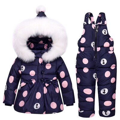 Kids Winter Jacket Overalls Down Jacket For Boys Girls Children Outerwear Toddler Baby Parka Jumpsuits Horse Coat Pant Set 2PCS: Dark Blue / 4