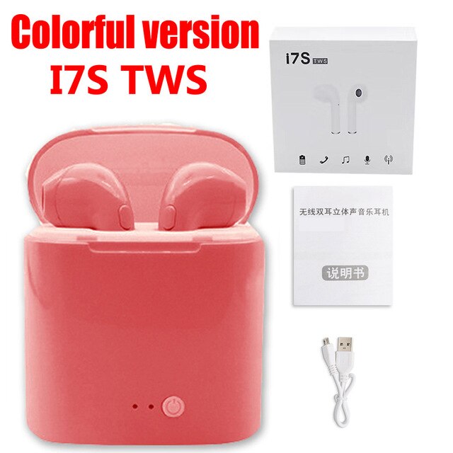 Wpaier-auriculares I7S TWS con Bluetooth, auriculares inalámbricos portátiles con cargador, auriculares universales I7 mini: I7STWS Colorful RED