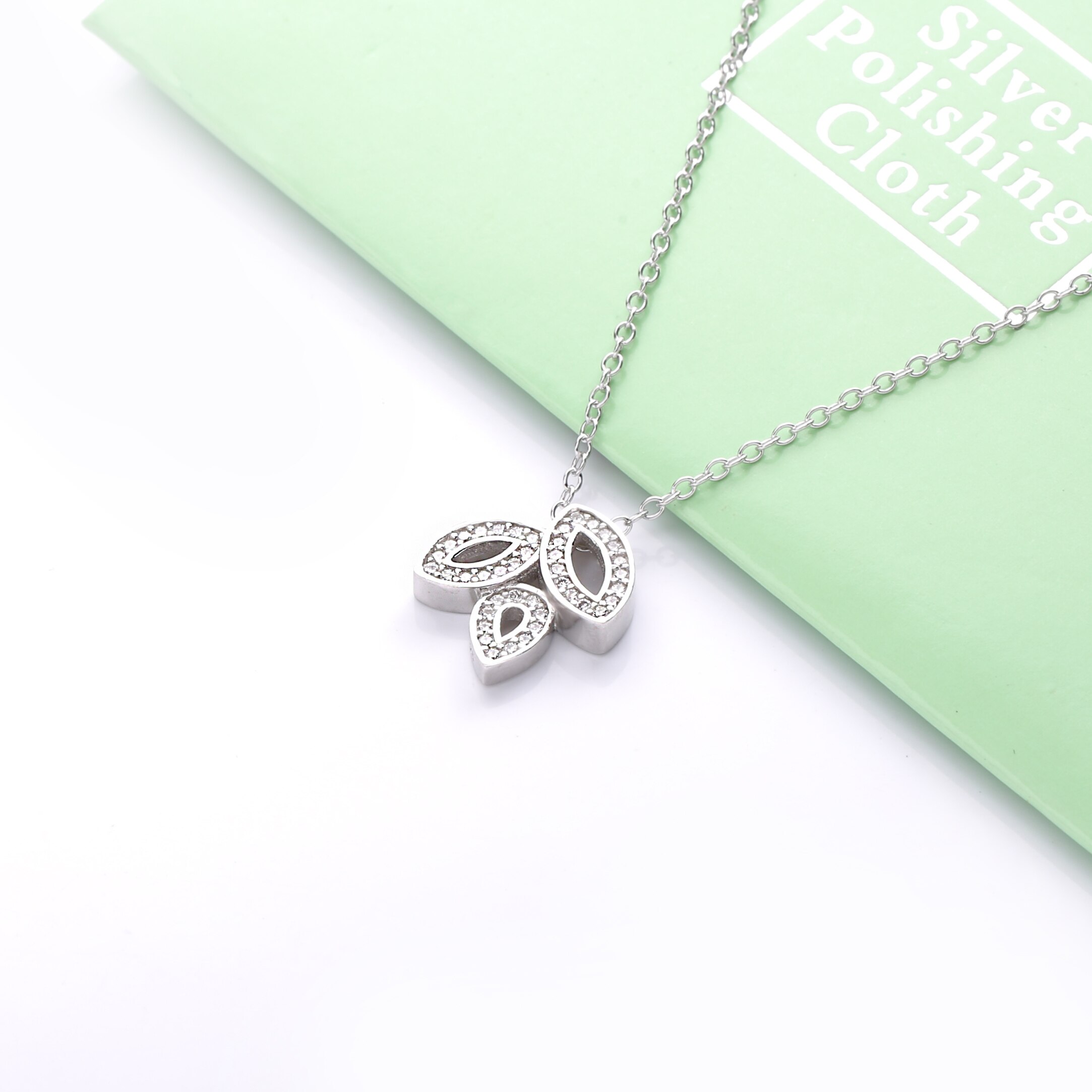 Moonmory-colgante de tres hojas de Plata de Ley 925, cadena larga de cristal CZ, accesorios de para mujer, joyería de boda