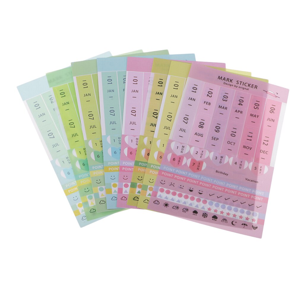 8pcs Paper PVC Monthly Calendar Index Tabs Planner Journal Reminder Sticker