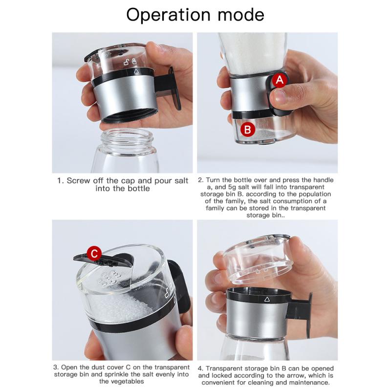 Push-type Salt Control Bottle Quantitative Salt Shaker Seasoning Jar Household Salt Spreader Kitchen Glass Limit Salt Shaker 5g