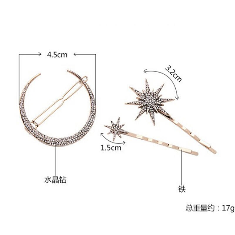 1/3 stk moon star rhinestone hårklemme metal hårnål kvinder pige bang side hårgreb hårspænde hovedbeklædning gør-det-selv styling tilbehør juvel