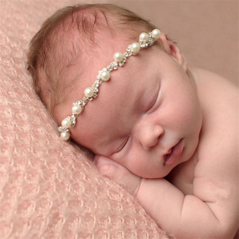 Meisjes Pasgeboren Haarband Strass Vintage Schoonheid Handgemaakte Hoofdbanden Parel Kralen Elastische Kids Haarband Bruiloft Accessoires