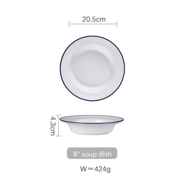 White screw Thread Dinner Plate Ceramic Kitchen Plate Tableware Set Food Dishes Rice Salad Noodles Bowl Soup Bowl 1pc: 8inch soup dish