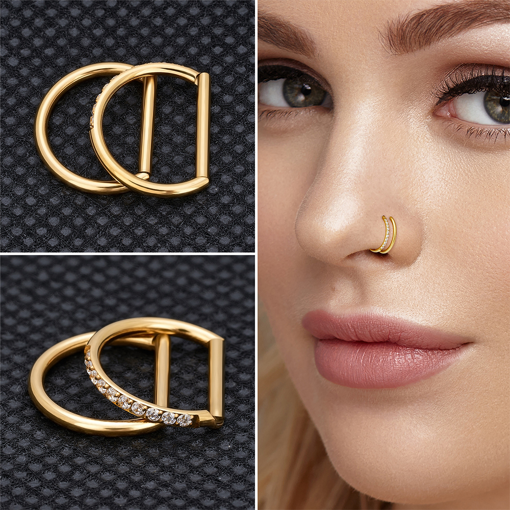 1/10 pièces 316L acier inoxydable D forme nez anneau boucles d'oreilles 16G CZ pavé demi-anneau oreille Cartilage Tragus Helix conque Piercing bijoux