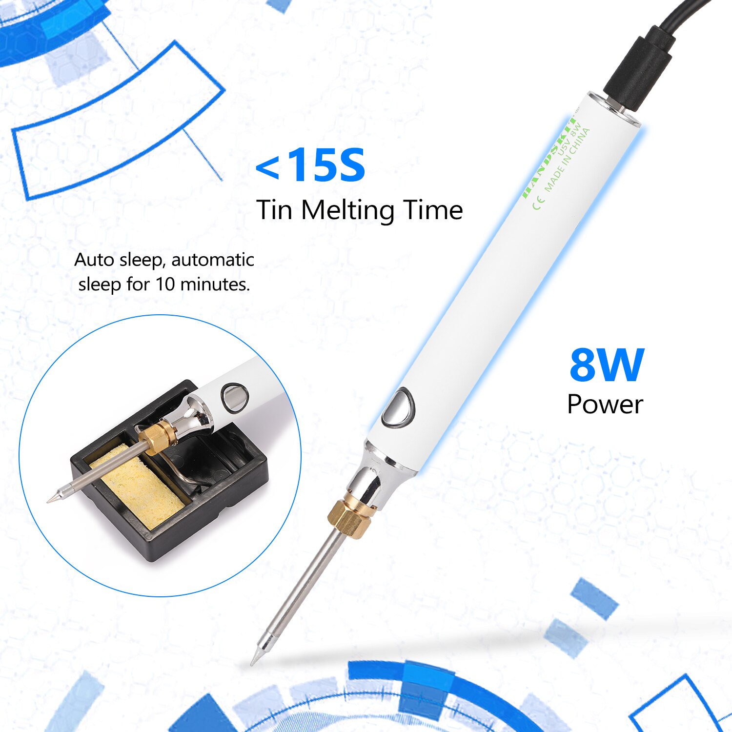 HANDSKIT USB Charging Soldering Iron 5V 8W Electric Tools Adjustable Temperature Soldering Iron Kit with Stand Repair tools