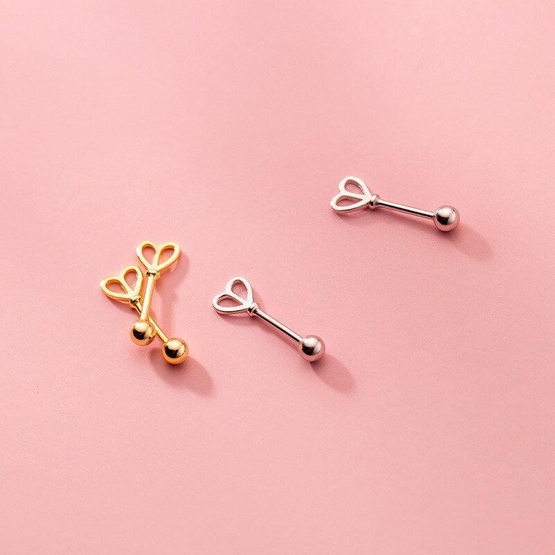 Genuine 925 sterling silver hollow heart stud earrings, screw back jewelry for women and girls