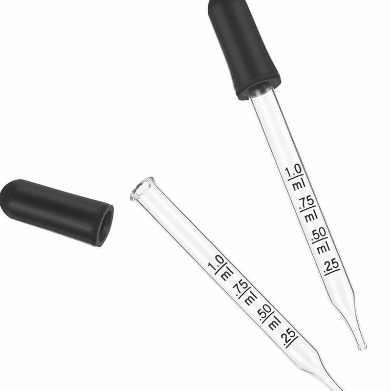 10Pcs Glass Droppers Rubber Head Scale Pipette Dropper for School Home (1ml, Straight Head, Scale, Plastic Tube Packaging)