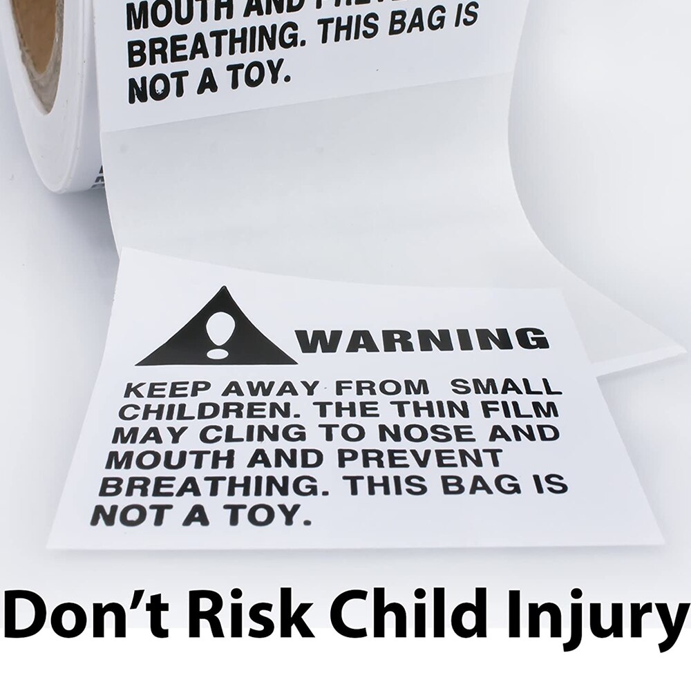 500 Labels per Roll, 2"x2" Warning Risk of Suffocation FBA Approved Pre-Printed Labels/Stickers (2" x 2") - BPA Free!