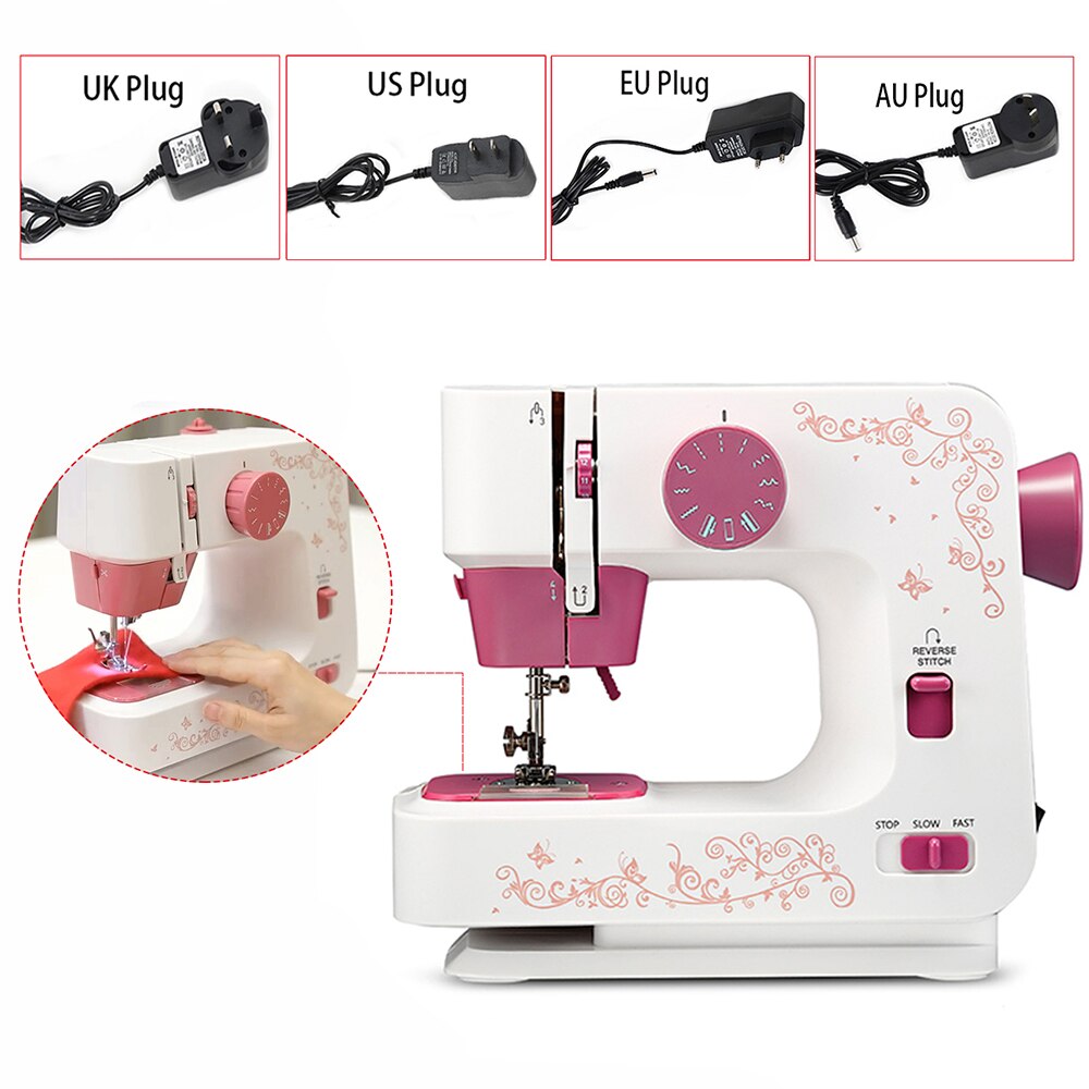 Home Electric Desktop Sewing Machine Household Overlock DIY clothes 2 speed 12 stitches portable Battery/DC adapter Hicello
