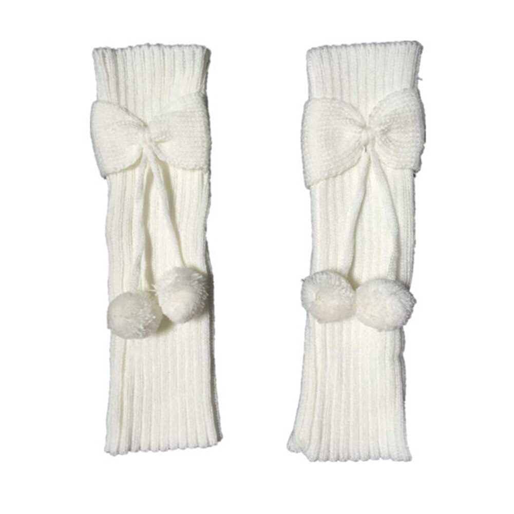 Calentadores de piernas de punto con pompón y lazo para niños y niñas, , calcetines, puños: Blanco
