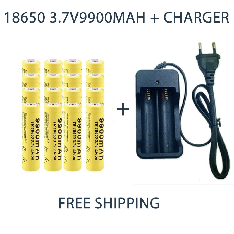 18650 Battery Rechargeable Battery 3.7V 18650 9900mAh Capacity Li-ion Rechargeable Battery For Flashlight Torch Battery+Charger: 16pcsCharger