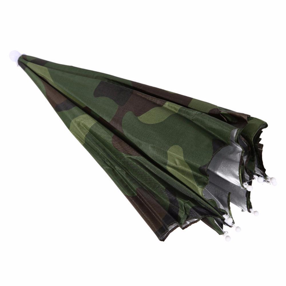 25,5 "paraguas sombrero plegable cabeza sombrero con paraguas manos libres sombrilla de protección solar para senderismo Camping pesca deporte al aire libre: Verde militar