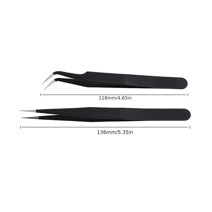 Anit-Static Tweezers, Precision Black DIY Tweezers for Nail Art and Eyelash Extensions Beauty Tools