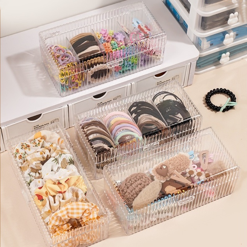 Clear Hair Accessories Organizer Acrylic Storage Box Hair Tie Organizer for Headband Cosmetic Storage Box Desk Jewelry Organizer