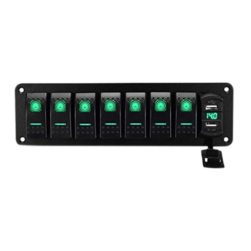 Vanntett Marine Båt Vippebryter Panel 8 Gang 12V/24V Kretsbryter Doble USB Lysknapp