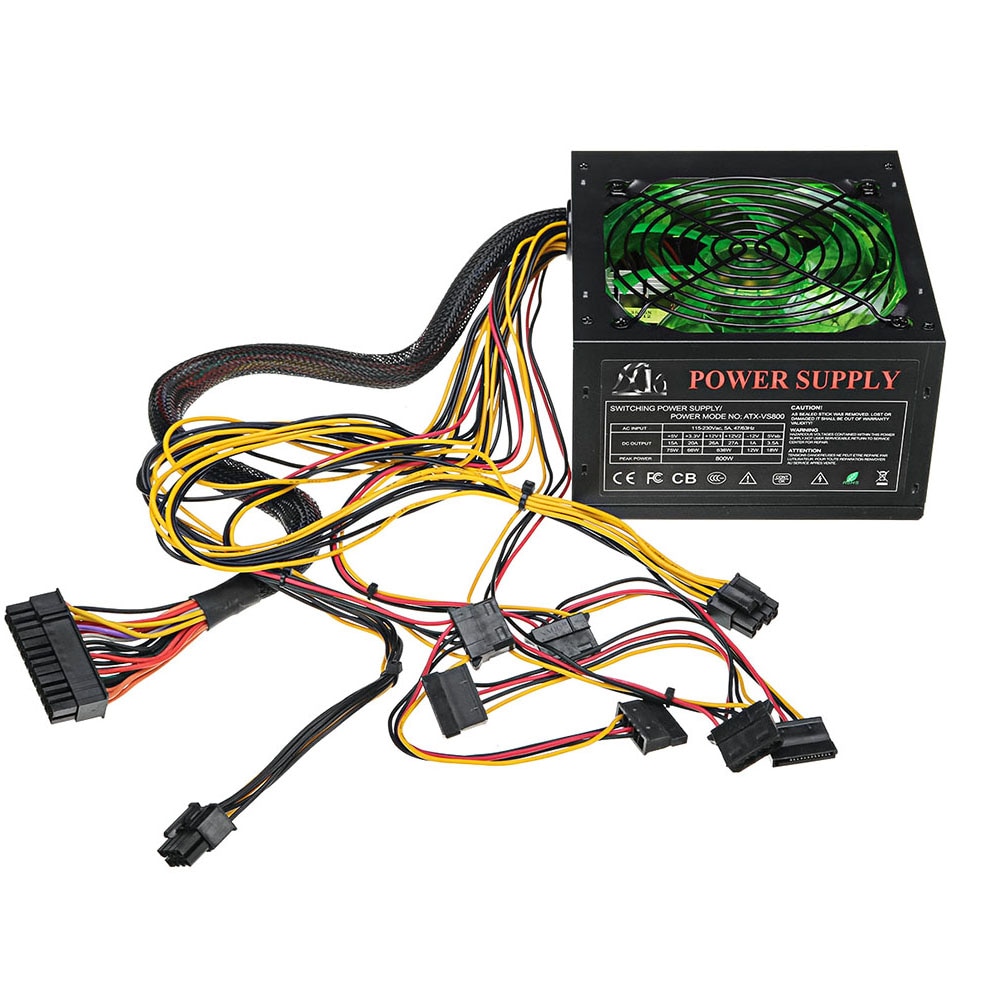 120MM 800W Power-Supply with LEDs Fan Computer 110~220V Manual Switching Voltage Power Supply Peak-power 800W