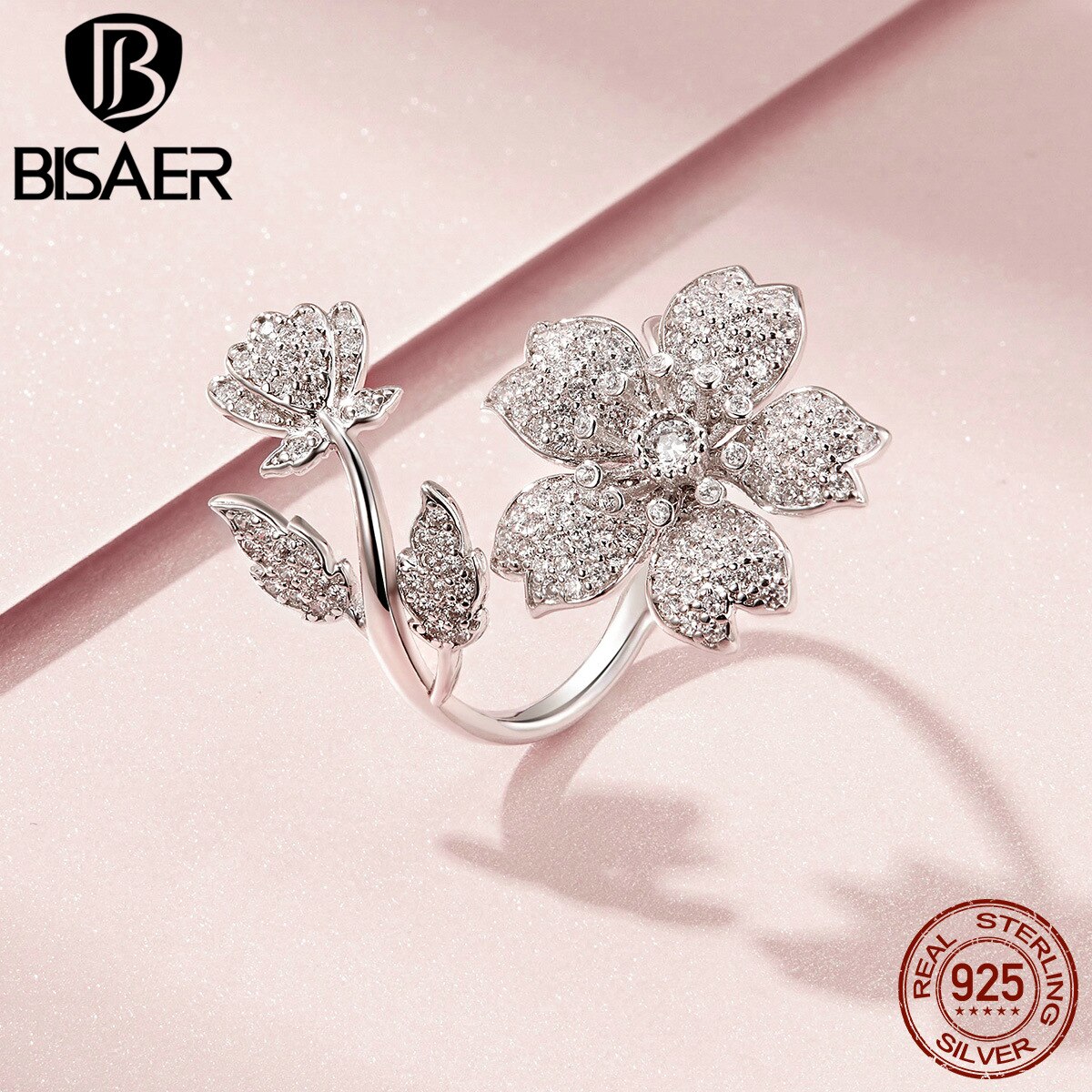 Sakura Ringen Bisaer Dazzling Kubieke Zirkoon 925 Sterling Zilveren Blooming Sakura Bloemen Vinger Ringen Voor Vrouwen Sieraden EFR076