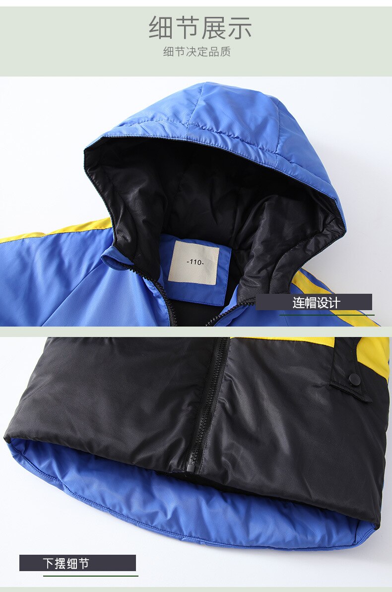 Winter Boys Jacket Cotton-Padded Clothes Warm Children Coat Patchwork Color Hooded Winter Kids Thick Snowsuits