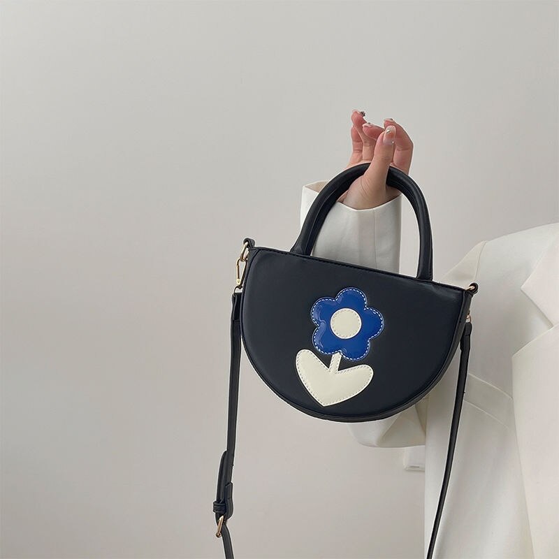MBTI Half Moon nero Bolso Mujer moda floreale Patchwork conciso borse con manico superiore stile francese elegante piatto Sac A Main Femme