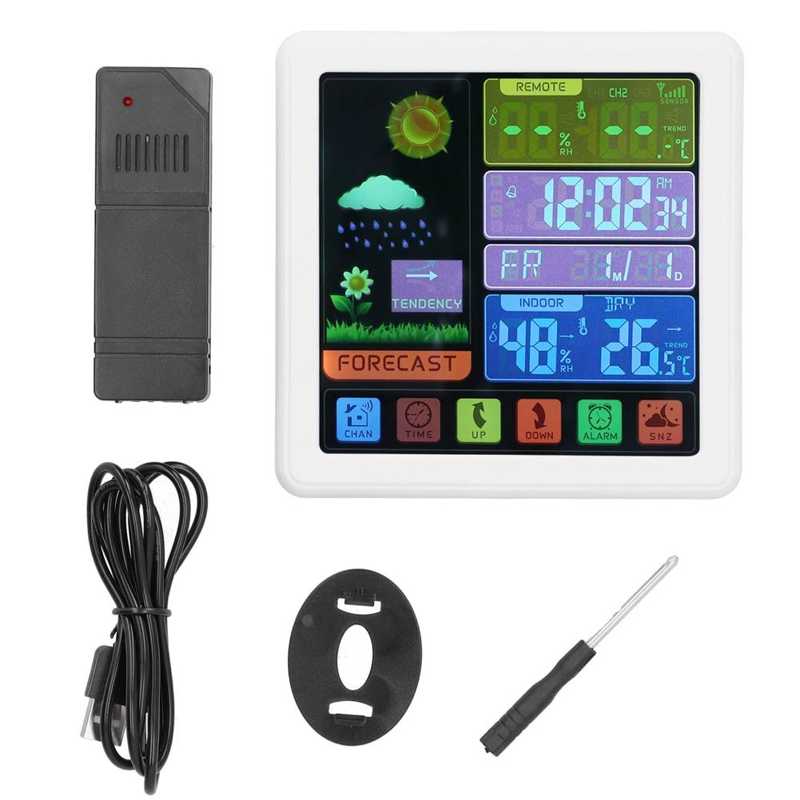 Wireless Weather Station Intelligent Touch Screen Thermometer Hygrometer With Sensor Color LCD Display Temperature Humidity
