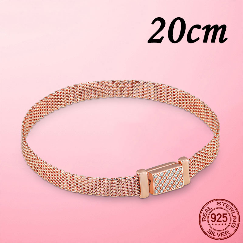 Silver Bracelet 925 Sterling Silver &amp; Rose Gold Cubic Zircon Clasp Reflection Bracelet for Women DIY Silver Jewelry: PTB026-20